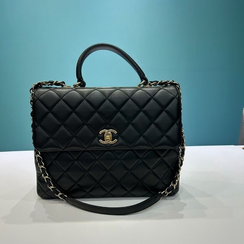 Chanel香奈兒 Trendy CC 黑金大號 手提包 經典菱格紋 金扣 鐳射23開
