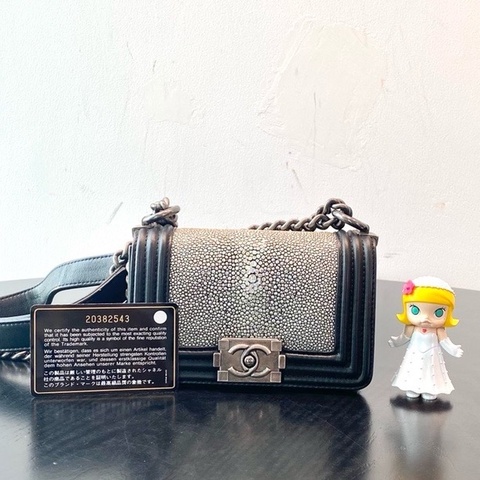 Chanel香奈兒 leboy mini  黑色幻彩魚皮，太稀有了！保卡在。