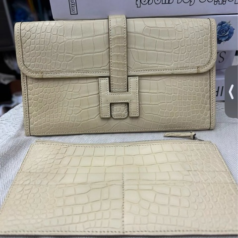 98 Hermes Jige elan29 手包 小雞黃霧面鰐魚 x刻 二合一，附件塵袋