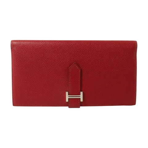 HERMES Epsom皮革Bearn Long Wallet銀扣長錢包Rouge Grenade