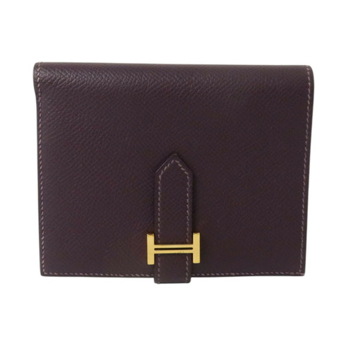 HERMES Epsom皮革Bearn Compact Wallet金扣錢包Raisin/Anemone