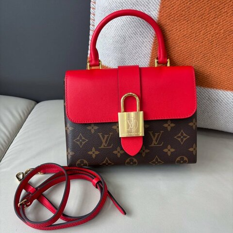近新品 路易威登/Louis Vuitton 老花紅皮Locky BB鎖頭包 芯片款