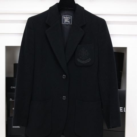Burberry黑色毛呢徽章刺绣西装上衣外套
