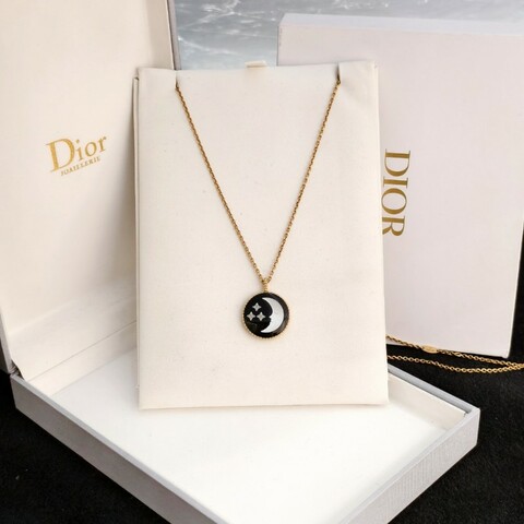 Dior 黃金鑽石日月星辰項鍊 黑瑪瑙白貝母吊墜毛衣鏈