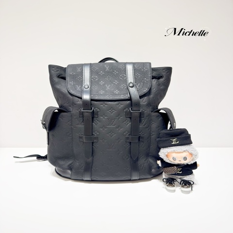 LV黑色全皮壓紋Christopher MM雙肩後背包M55699