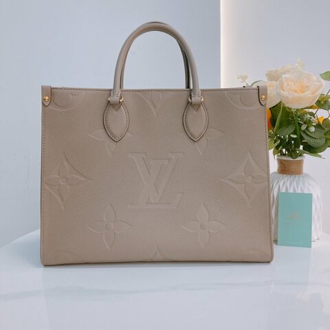 MS0770	Louis Vuitton 路易威登中號大經典花紋單肩包包 Onthego MM Tote Bag 32cm Monogram Empreinte Tourterelle / Smoke