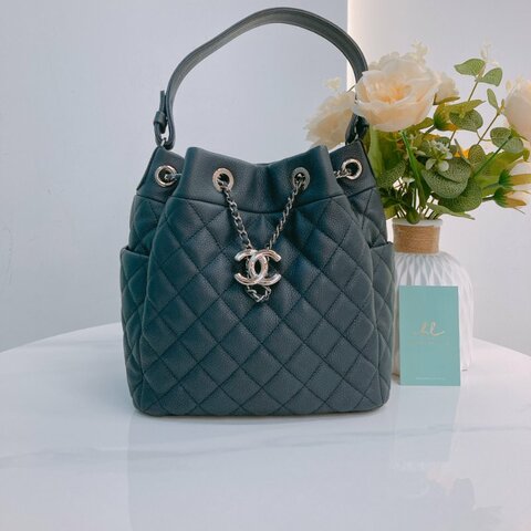 MS0771	Chanel 香奈兒經典菱格水桶包包 Bucket Drawstring Chain Shoulder Handbag Grained Calfskin Dark Grey