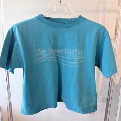 Balenciaga ✨藍色海浪Logo短袖Oversize 做舊印刷上衣 #XS