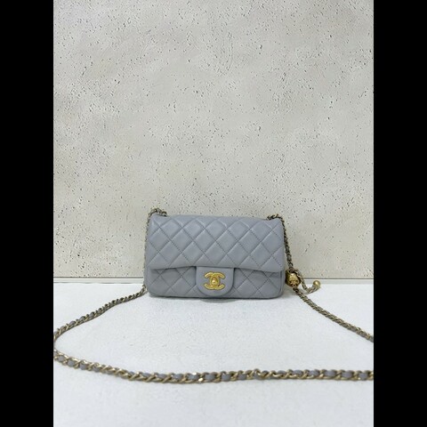 Chanel gold ball classic flap 灰色羊皮金球大mini