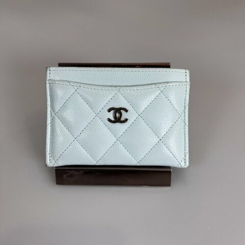 CHANEL CF卡夾單層荔枝淺藍 保卡款/31開