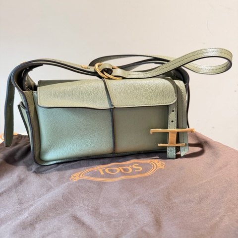 Tod’s T Timeless 真皮肩背包｜鼠尾草綠｜近全新｜附件齊全  💚 出售 Tod’s T Timeless 真皮肩背包