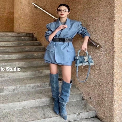Balenciaga巴黎世家 Hourglass沙漏包S號牛仔藍限量款有肩帶