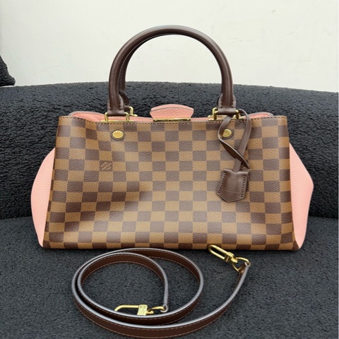 LV/路易威登 Brittany棕棋盤格木藍粉色手提單肩包
