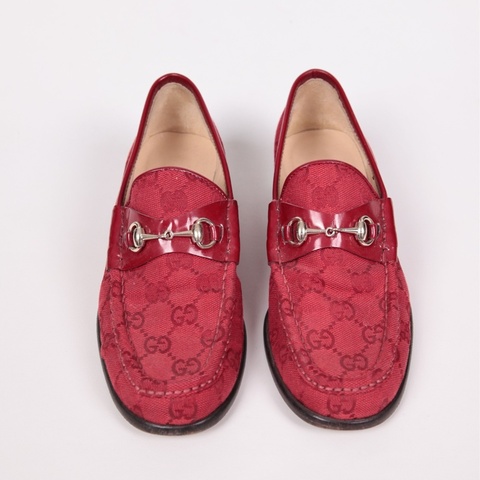 Gucci 红色帆布老花乐福鞋