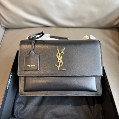 聖羅蘭/Saint laurent SUNSET系列 中號黑金全皮日落包手提包斜挎包單肩包