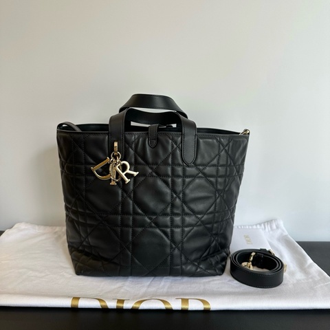 Dior/迪奧 竪版 土著中號 黑色羊皮手提包斜挎包