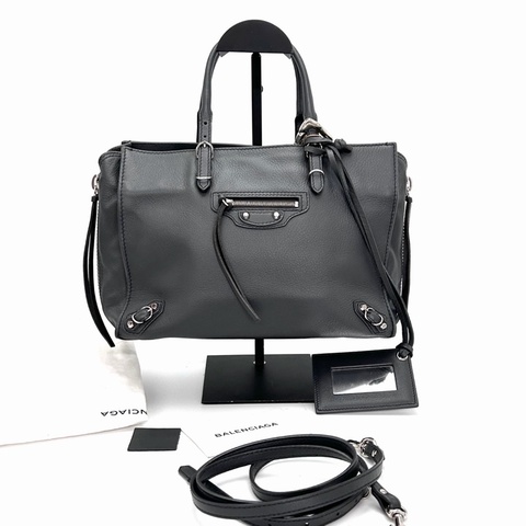 【威選精品】🩶 BALENCIAGA 灰色銀扣機車托特包