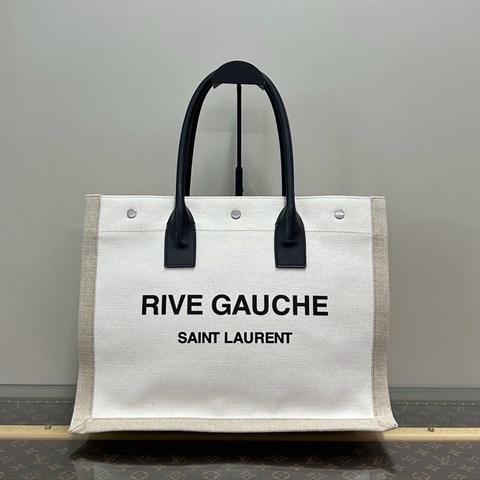 【威選精品】🖤 YSL RIVE GAUCHE 拼色亞麻皮革托特包