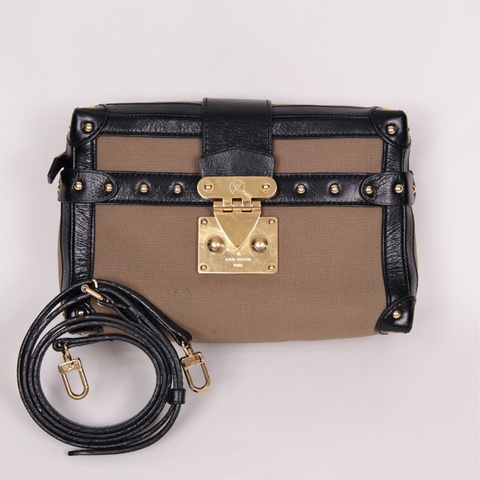 LV soft trunk帆布拼皮petite malle软盒子单肩斜挎包