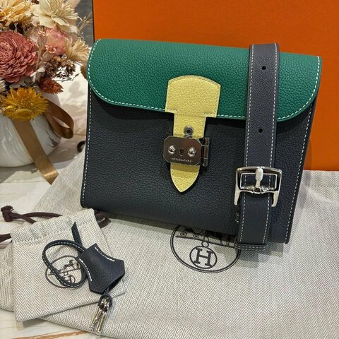 *SHIHNA名牌精品* HERMÈS Sac a depeches 21三拼色郵差包