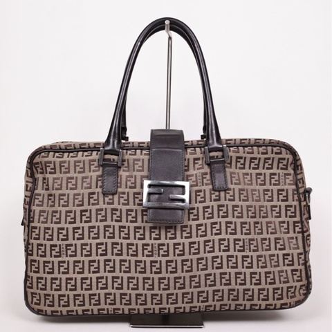 Fendi 棕色老花波士顿手提包