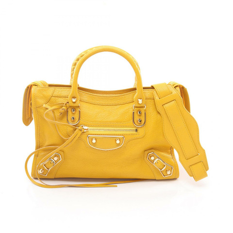 BALENCIAGA 經典金屬邊 City S 手提包 432831 黃色皮革 二手 女士