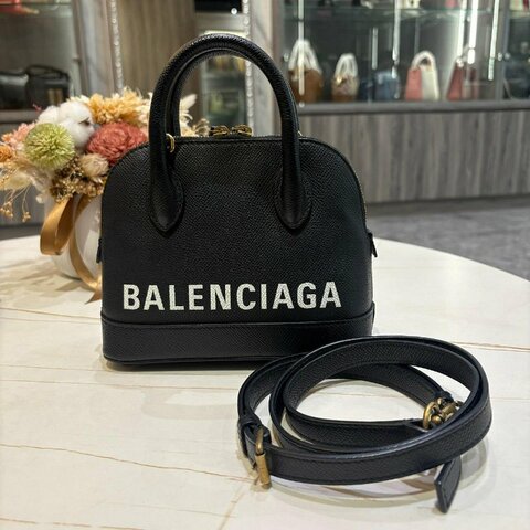 *SHIHNA名牌精品*BALENCIAGA XXS 壓紋小牛皮手提/斜背貝殼包(黑色)