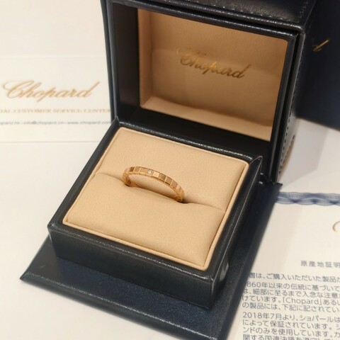 【25年全套】Chopard 18k玫瑰金窄版小方塊單鑽 冰塊戒指
