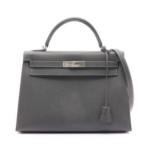 灰褐色 Epsom牛皮 Kelly 32 凱莉包 兩用包 □J刻 銀釦 無鎖頭組【HERMES 愛馬仕】