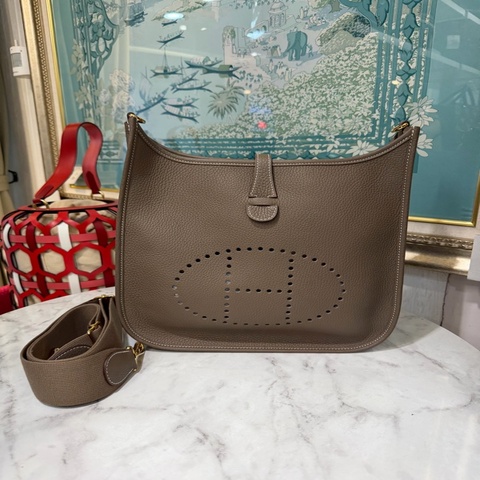 Hermes 18大象灰T/C皮Evelyne III29金釦肩斜背包H056277CC18