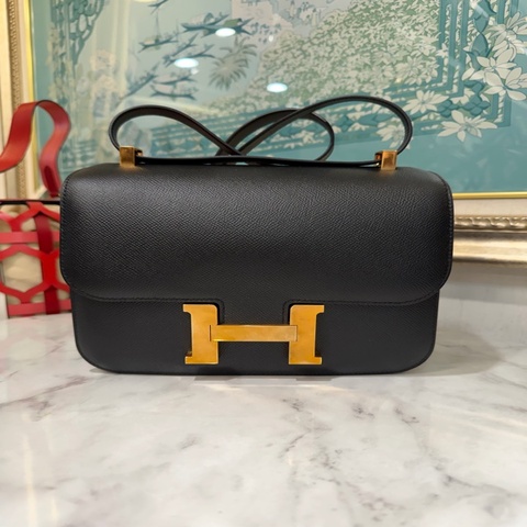 Hermes 89黑Epsom皮Constance III24金釦下蓋手提肩背包H056341CD89