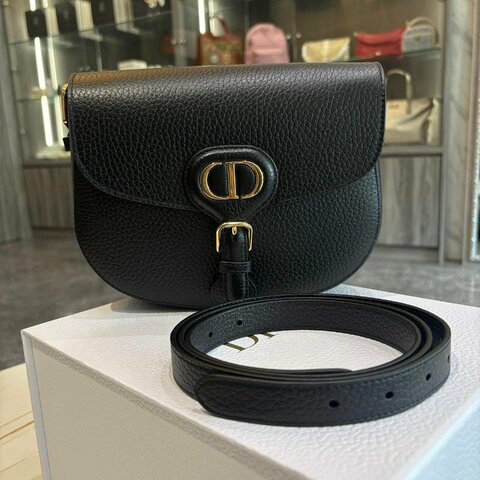 *SHIHNA名牌精品*DIOR Bobby 中型黑色粒面小牛皮斜背包