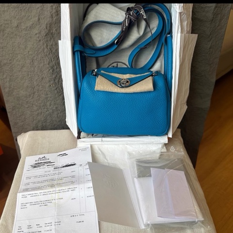 hermes 愛馬仕佛羅里達藍 Mini Lindy 一代 Z刻