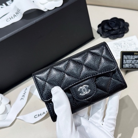 Chanel 香奈兒 CF卡包 黑銀魚子醬 零錢包