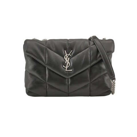 Saint Laurent Puffer迷你羊皮純色絎縫YSL標誌單肩包
