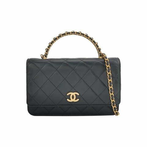 Chanel 羊皮純色菱格絎縫雙C標識斜背包單肩包