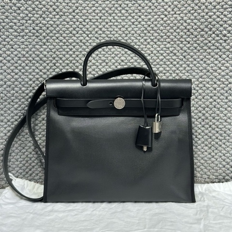 Hermes 愛馬仕 Herbag31 黑銀外縫防水布 手提包單肩包斜挎包