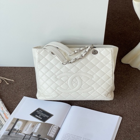 Chanel香奈兒 gst白色荔枝紋托特包 單肩包