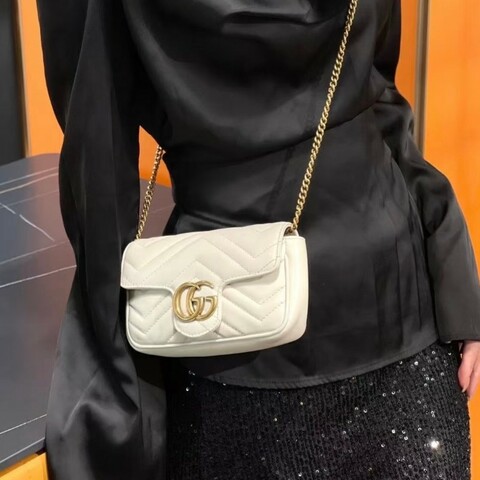 Gucci marmont馬蒙 mini 白色牛皮雙G金扣