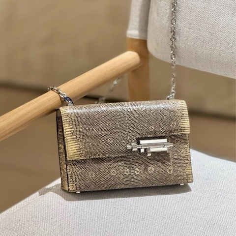 Hermes 愛馬仕 手槍包 Verrou mini 1B原色蜥蜴 銀扣 D刻