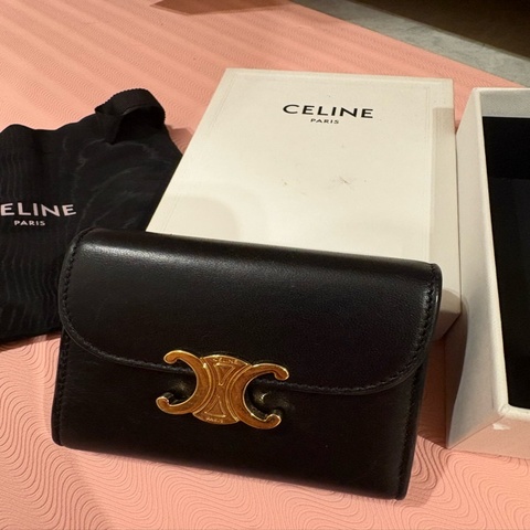 Celine 凱旋門經典LOGO短夾/黑色