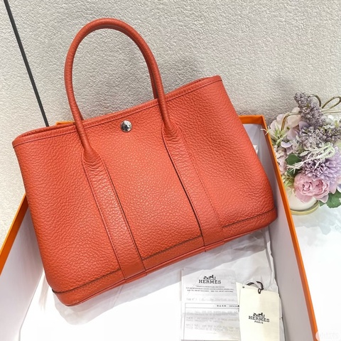 Hermes • Garden Party 30 火焰橙Tc皮銀釦 🈶原廠塵袋