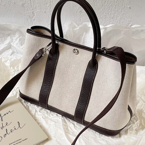 Hermes • Garden Party 30 帆布拼皮 稀有肩帶款
