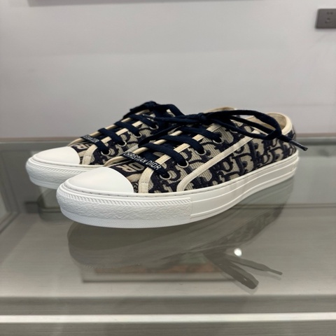 Dior迪奧 Walk'In藍色滿logo刺繡女款球鞋 36.5碼
