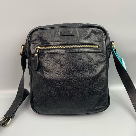 古馳/Gucci 黑色全皮老花壓紋單肩斜挎包