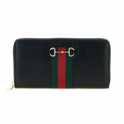 【GUCCI 古馳】Web Bifold 拉鍊 皮革 卡夾 皮夾 零錢包 長夾 黑色 867124