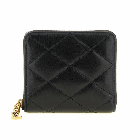 【YSL】SAINT LAURENT Cassandre Bijou 粒面小牛皮 拉鍊 皮夾 卡夾 零錢包 短夾 黑色 862522AAANG1000