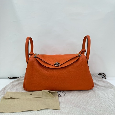 Hermes 愛馬仕 lindy30 愛馬仕橙銀扣 tc皮 T刻