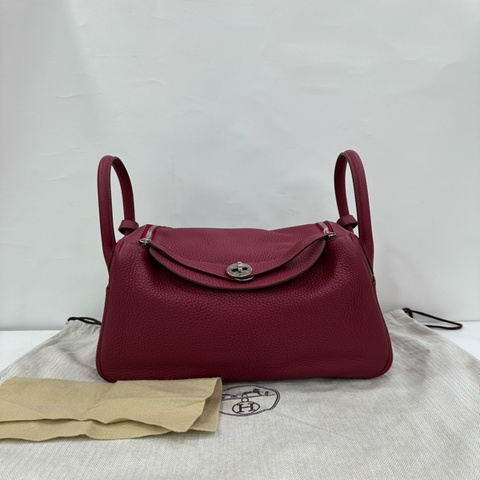 HERMES/愛馬仕 玫紫色銀扣Lindy30 T刻