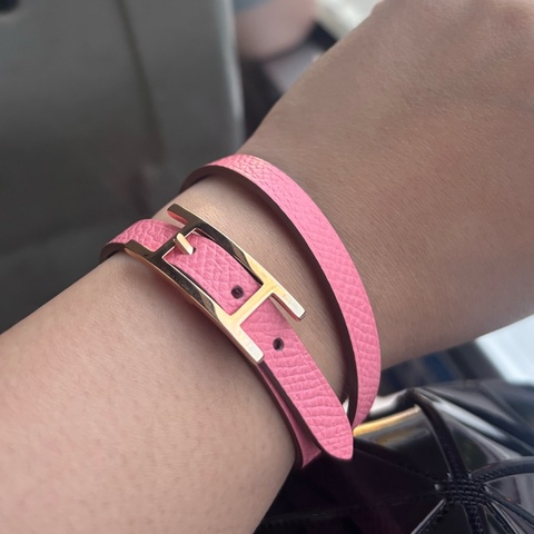 現貨商品 全新商品 Hermes 皮革雙圈H粉色手環 尺寸T3